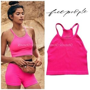 Free People FP Movement x The Class Happiness Runs Crop Tank Neon Pink NWOT XS/S